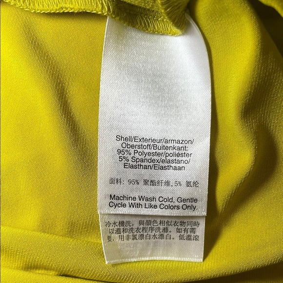 DKNY Yellow/Green Ruched Flared Short Sleeve Blouse sz L - Picture 5 of 5